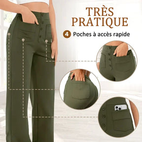 Pantalon Taille Haute Extensible avec Poches Latérales