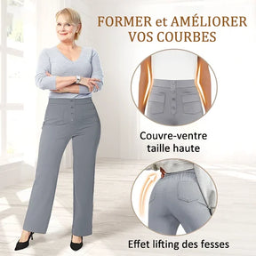 Pantalon Taille Haute Extensible avec Poches Latérales