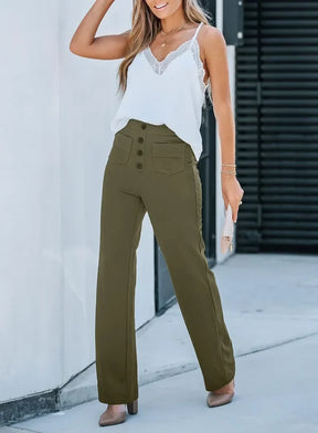 Pantalon Taille Haute Extensible avec Poches Latérales