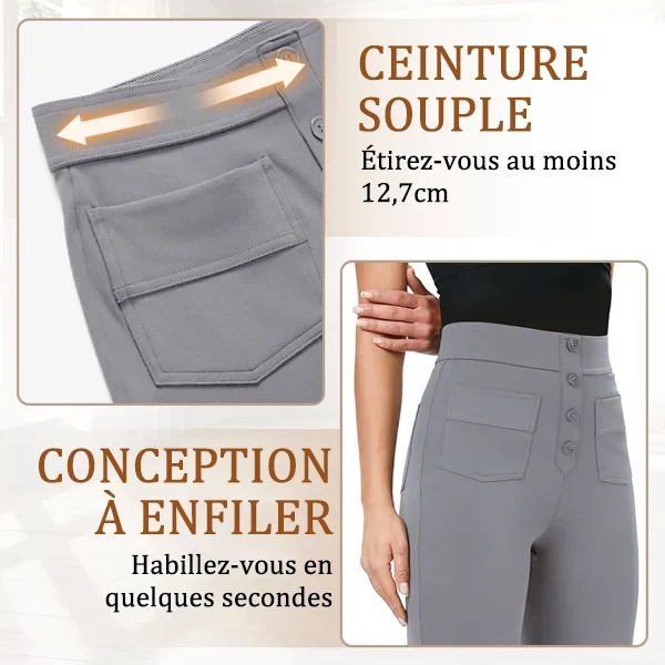 Pantalon Taille Haute Extensible avec Poches Latérales