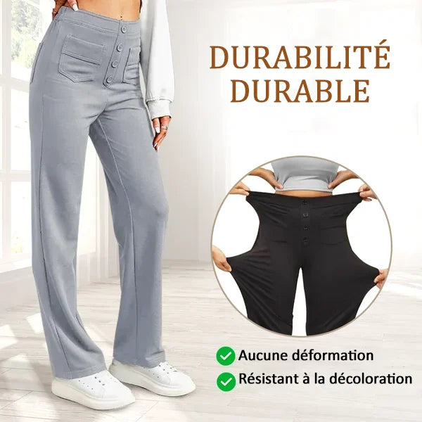 Pantalon Taille Haute Extensible avec Poches Latérales