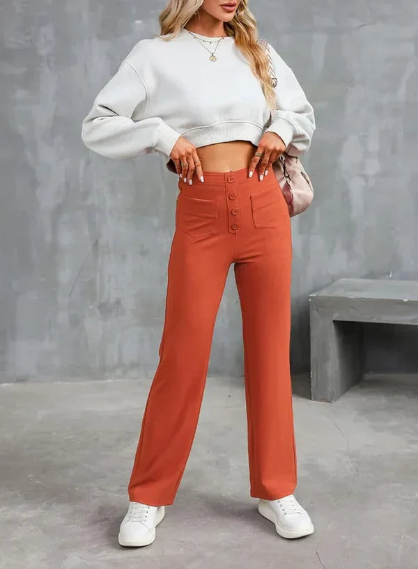 Pantalon Taille Haute Extensible avec Poches Latérales